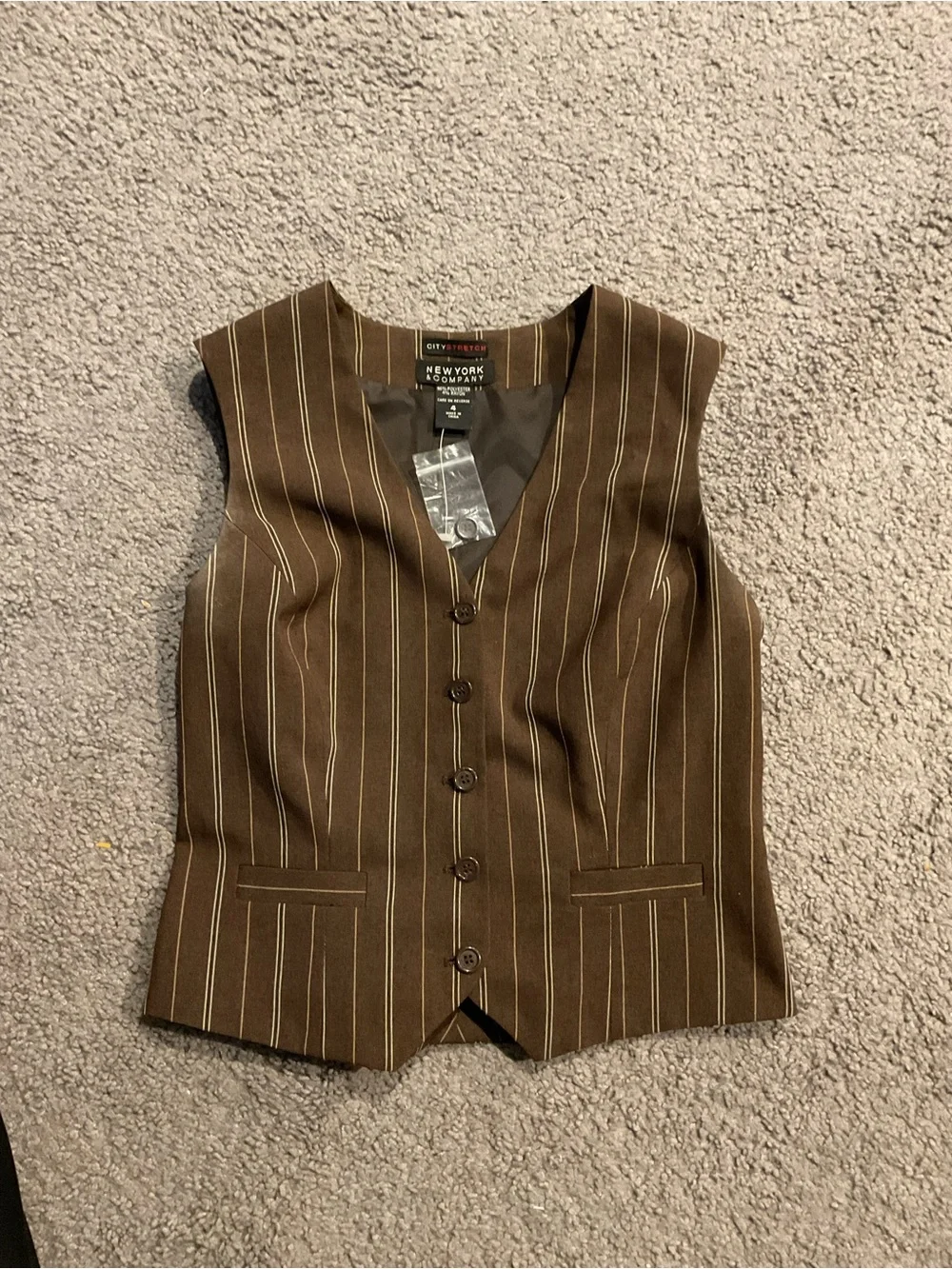New York & Company Striped Brown Button Up Dress Vest Y2K Suit Work sz 4